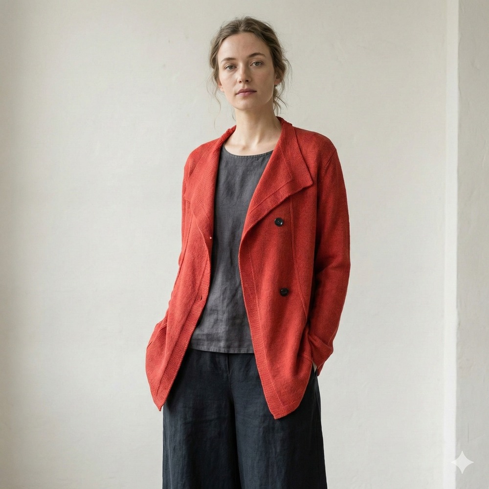Oska Cardigan Sweater Womens 1 US‎ 6/8 Orange Red Asymmetrical 100% Virgin Wool
